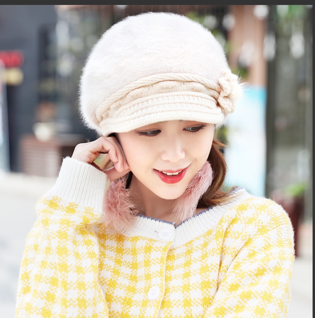 Mũ nón Len lông thỏ nữ 2 lớp lưỡi trai giữ ấm thu đông thời trang Hàn Quốc dona25112701
