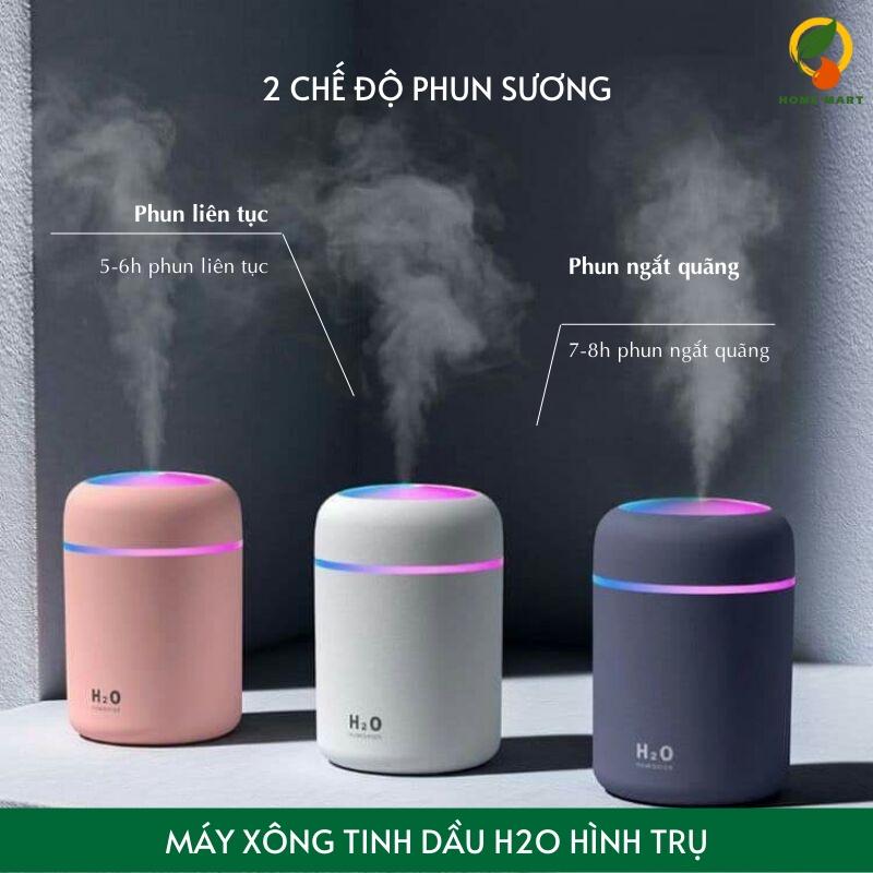 Máy xông tinh dầu khuếch tán tinh dầu Humidifier H2O hình trụ 260ml phun sương tạo độ ẩm, lan tỏa hương thơm, đèn Led 7