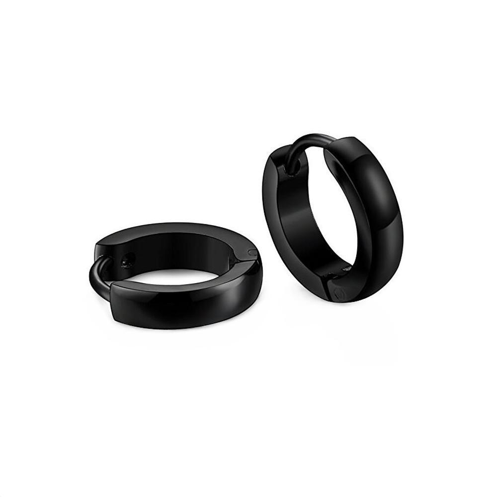 316L Stainless Steel Men Women Hoop Earrings Huggie Ear Clip Piercing Black