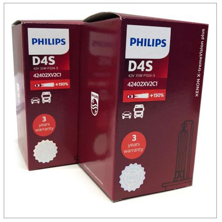 D4S 42402 +150%- Bóng đèn pha xe ôtô xe hơi Xenon Philips D4S 42402 XV2 42V 35W P32D-5 C1 tăng sáng 150%, sáng vàng tiêu chuẩn 4800K