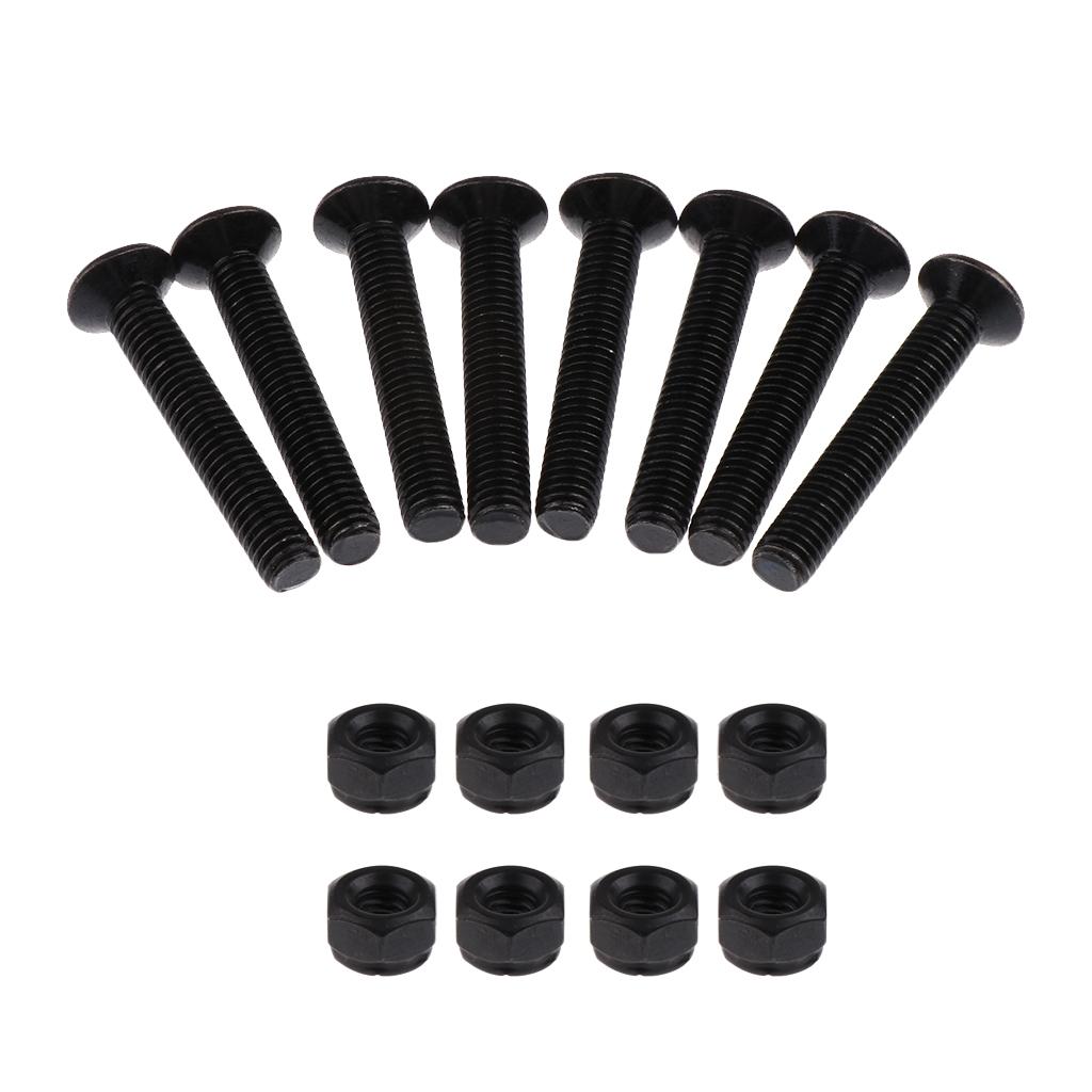 2x8 Sets Skateboard Mounting Bolts Longboard Screw Nuts Hardware 5x29mm Black