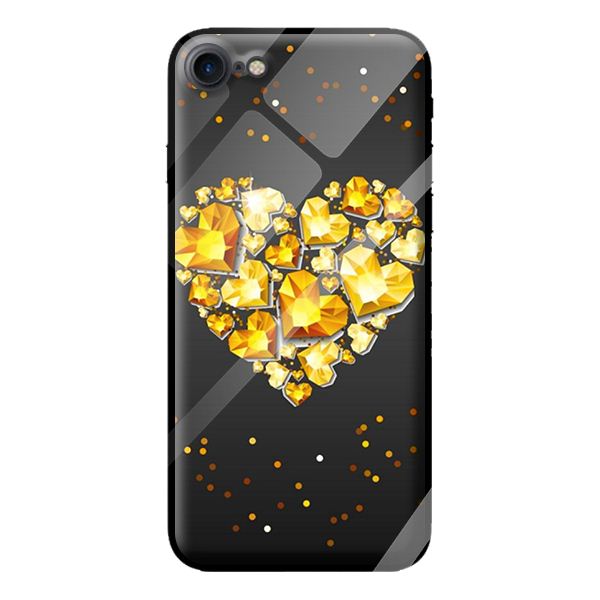 Ốp kính cường lực cho iPhone 7 nền tim vàng 2 - Hàng chính hãng