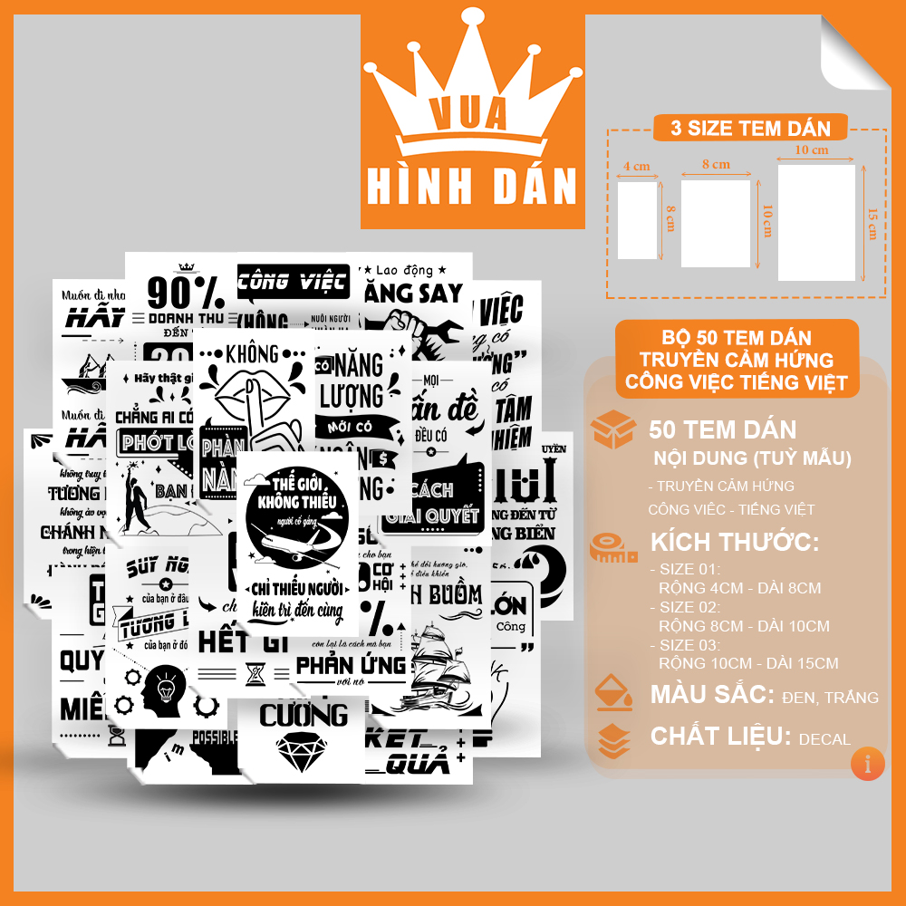Set 50 sticker 50 câu nói truyền cảm hứng trong công việc bằng Tiếng Việt