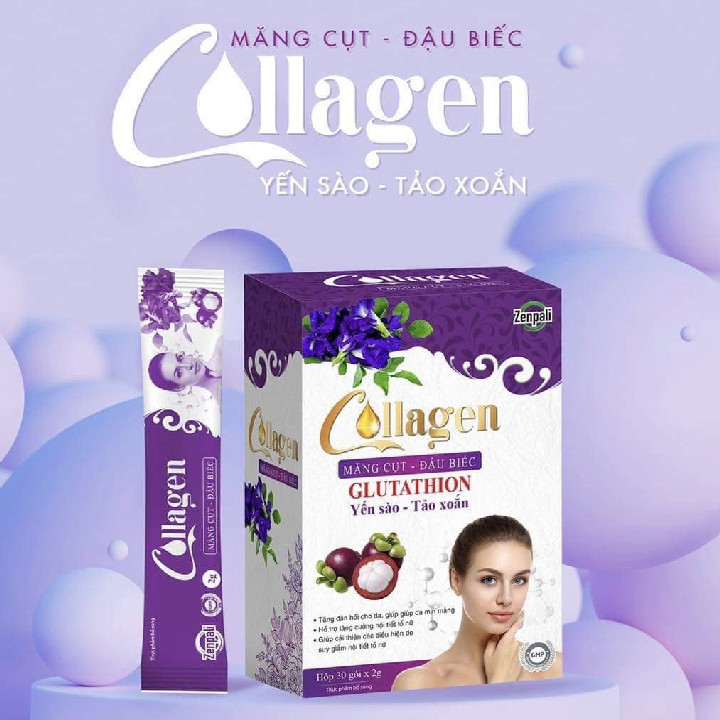 Colagen Măng Cụt, Đậu Biếc Zenpali - Hộp 30 gói Tặng Bình Pha Nước