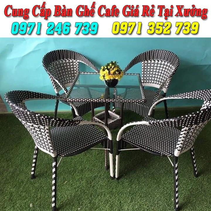 Bàn ghế cafe nhựa giả mây sân vườn