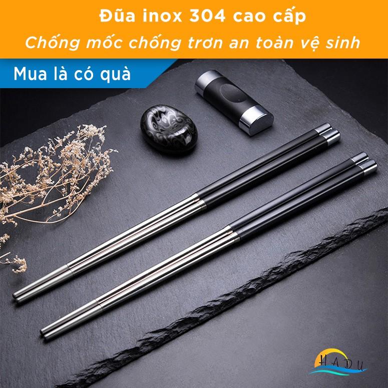 [10 Đôi] Đũa Inox 304 Kiểu Nhật Bản Chống Trơn Cao Cấp Sang Trọng HADU