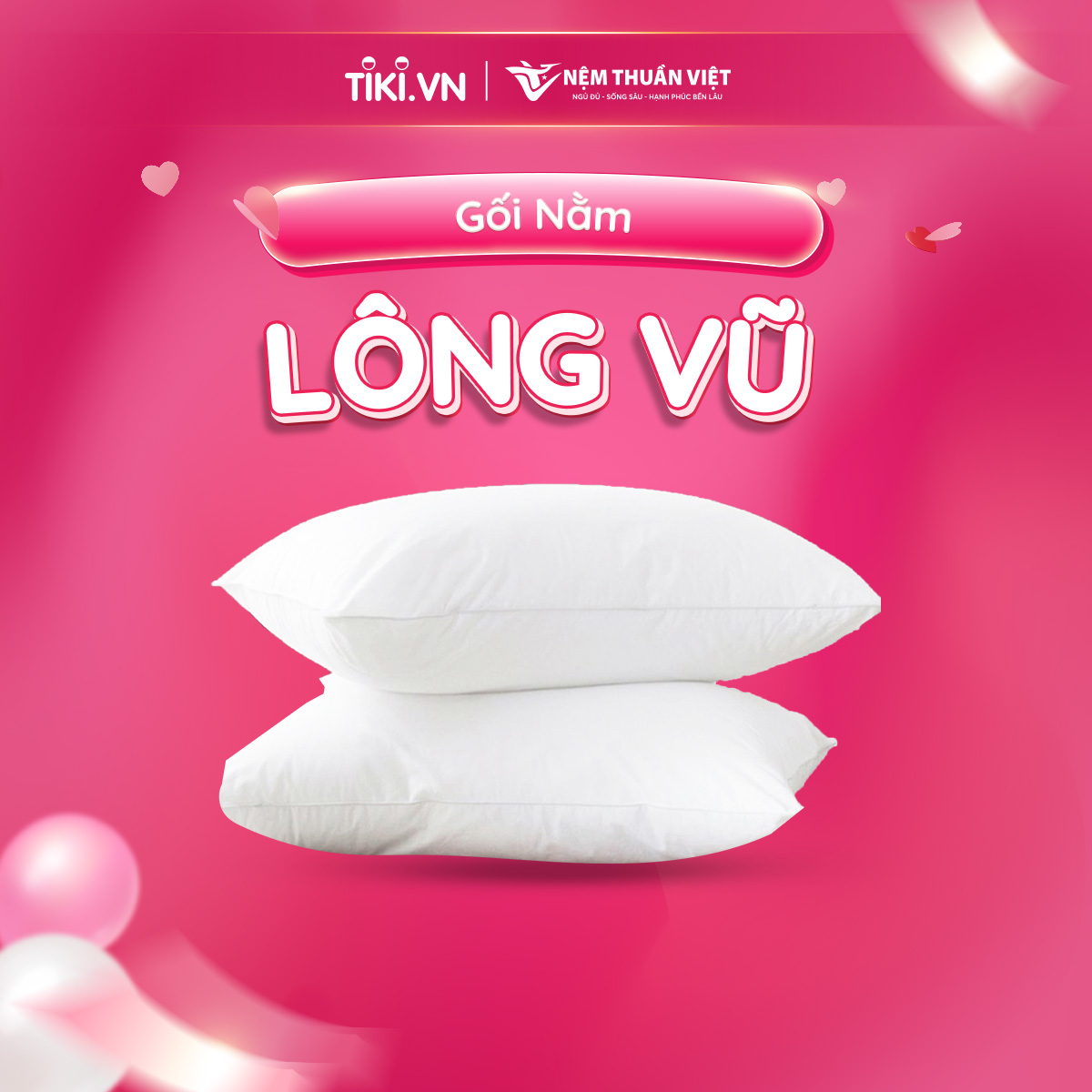 Ruột Gối Nằm Lông Vũ Thuần Việt - Sợi Lông Vũ Nhân Tạo Microfiber Êm Ái Chuẩn Khách Sạn 5 Sao