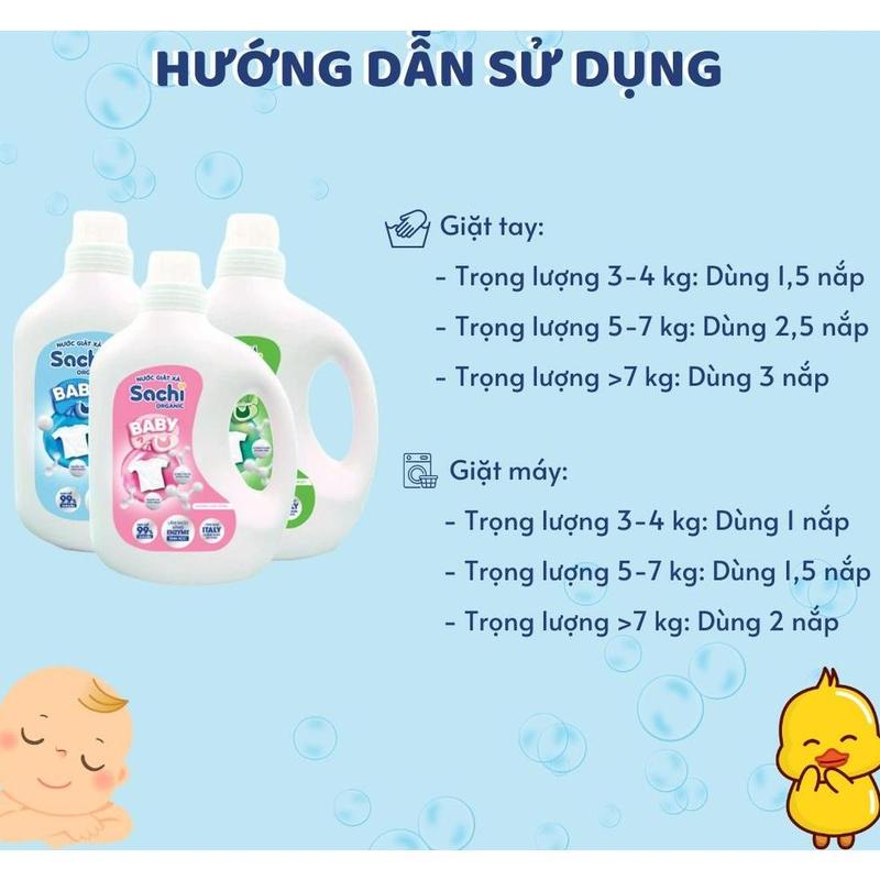 Nước giặt xả Sachi Organic dịu nhẹ cho làn da bé chai 280g và 2kg