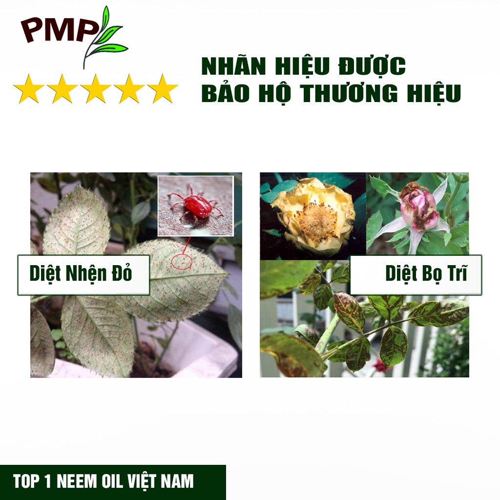 Dầu Neem Oil Hữu Cơ PMP Nguyên Chất Loại Bỏ Trĩ, Rệp, Nhện Đỏ, Nấm, Sâu Bệnh Cho Hoa Hồng, Rau Củ Green Neem 50ml-100ml