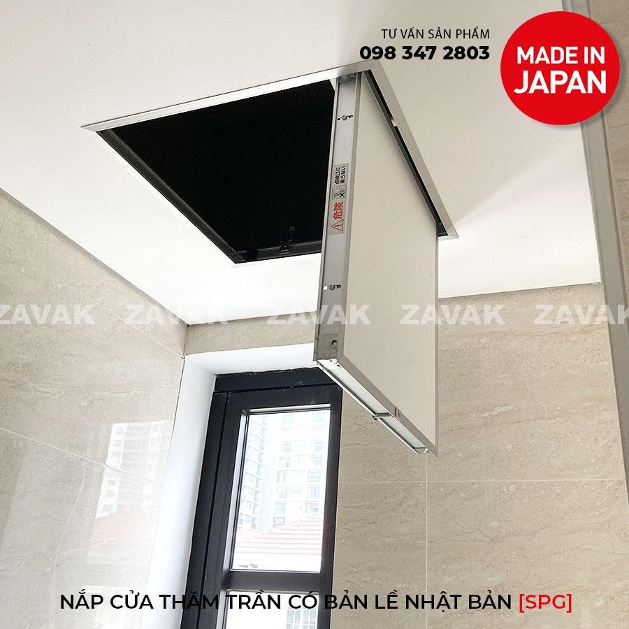 Nắp cửa thăm trần thạch cao 600x600 [SPG-68160] sản xuất tại Nhật bản, khung nhôm nhẹ cao cấp, Màu bạc. Có bản lề, Góc Mở 90 độ