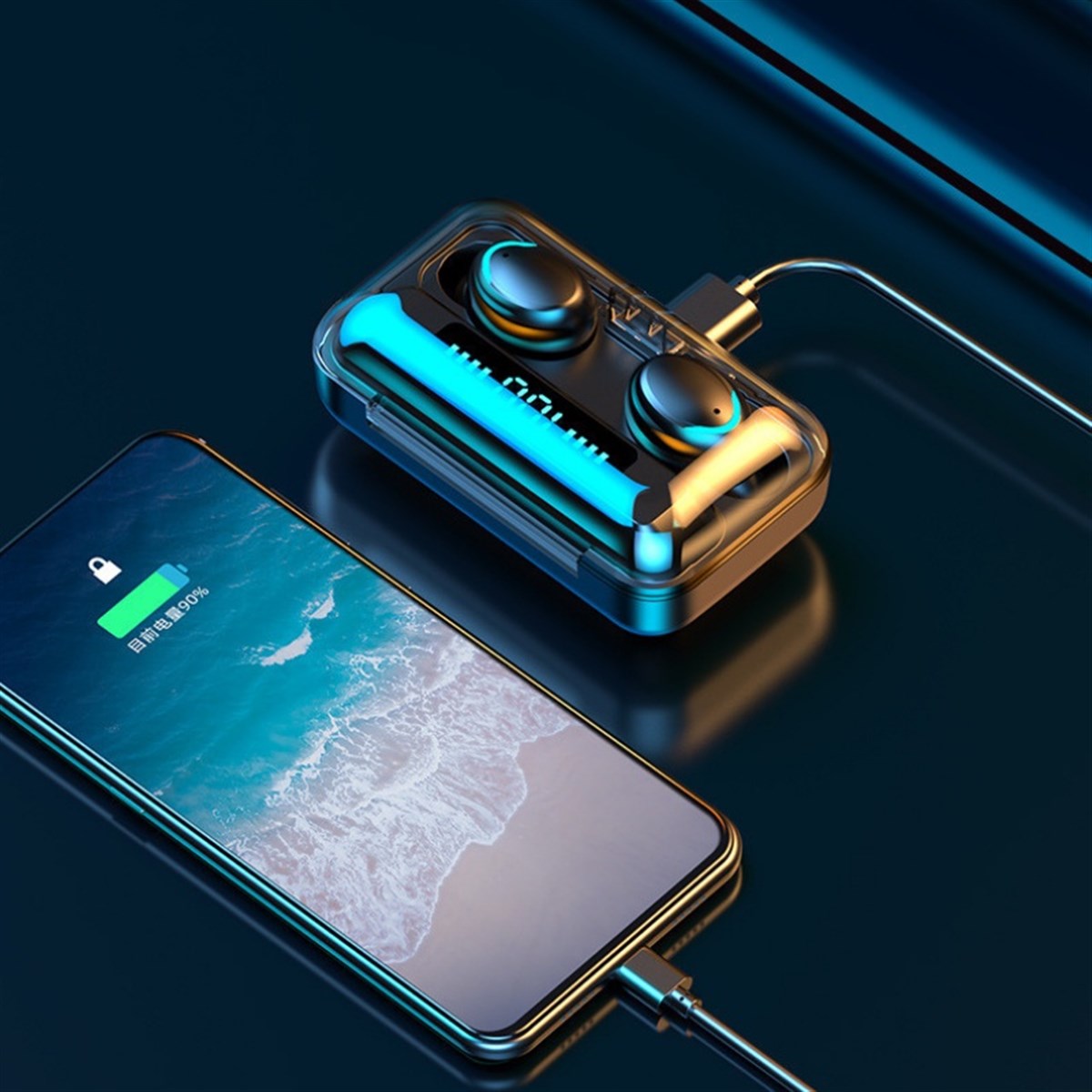 Tai Nghe Bluetooth  F9 Pro Cảm Ứng Cao Cấp Tích Hợp Sạc Dự Phòng 2500mAh, Bass Cực Hay, Kháng Nước IPX7, Kiêm Giá Đỡ Điện Thoại