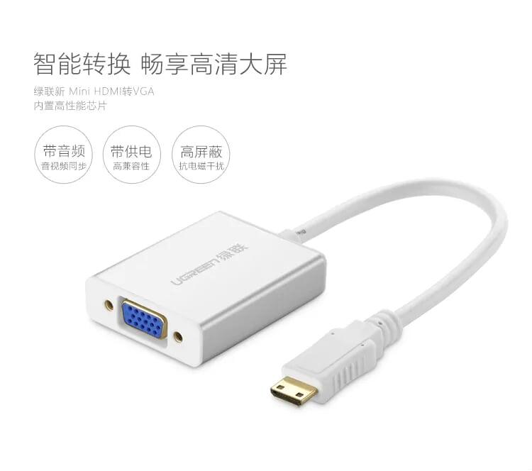 Ugreen UG40217MM112TK 15CM Màu Trắng Bộ chuyển Mini HDMI sang VGA vỏ nhôm - HÀNG CHÍNH HÃNG