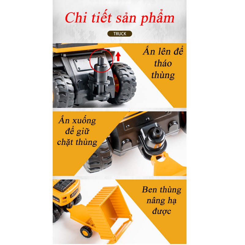 Đồ chơi xe xúc ủi chạy đà kèm thùng chứa vật liệu 3 trong 1 chất liệu nhựa ABS an toàn