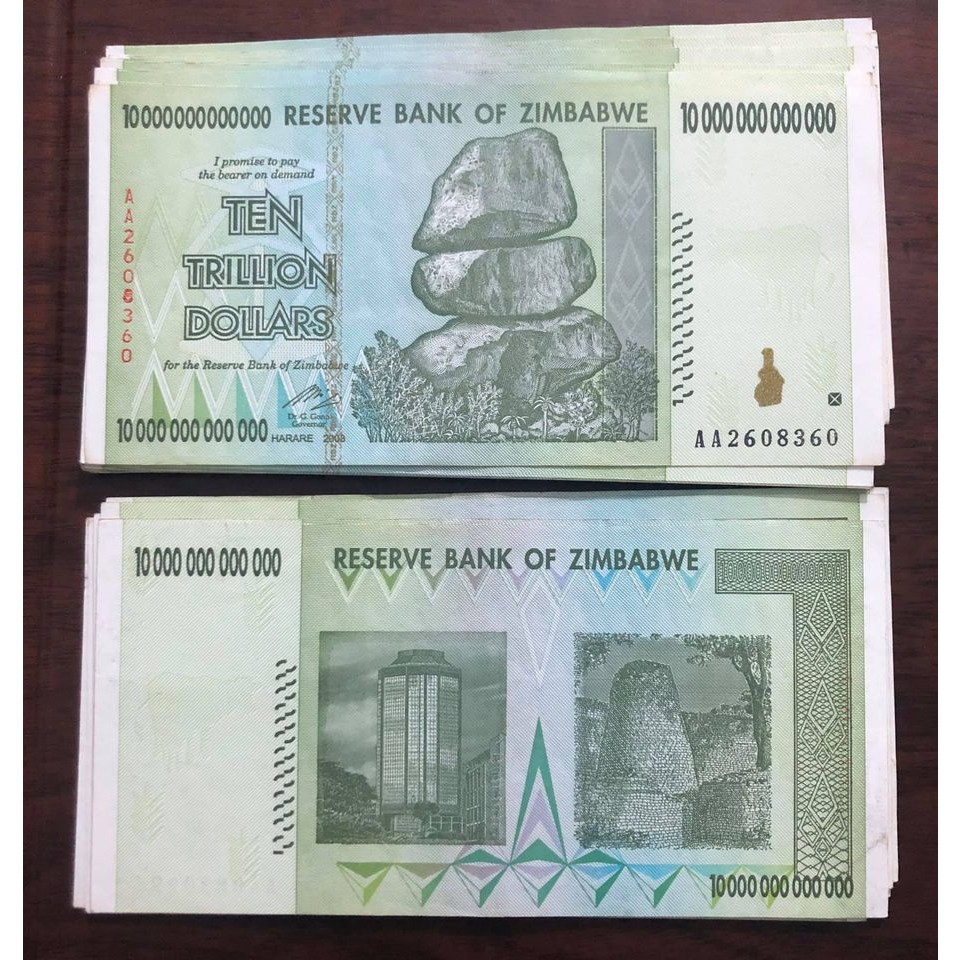 Tờ tiền Zimbabwe cổ lạm phát, mệnh giá 10 ngàn tỷ dollars, sưu tầm