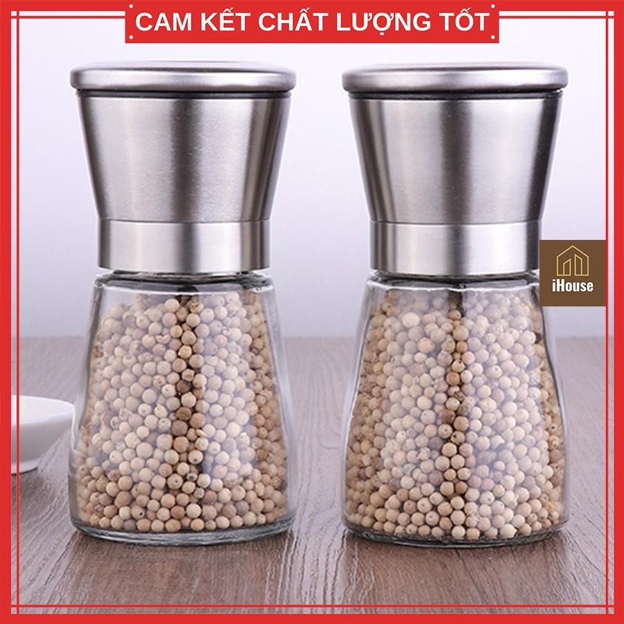Lọ xay tiêu cầm tay thủy tinh và inox, dụng cụ xay tiêu cầm tay đa năng tiện lợi