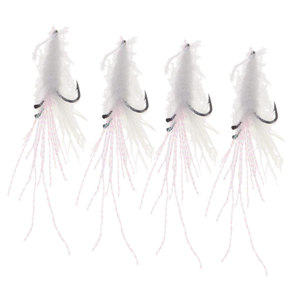 4 pcs Lure Bionic Feathers Fly Hook Freshwater Plush Shrimp Artificial Bait