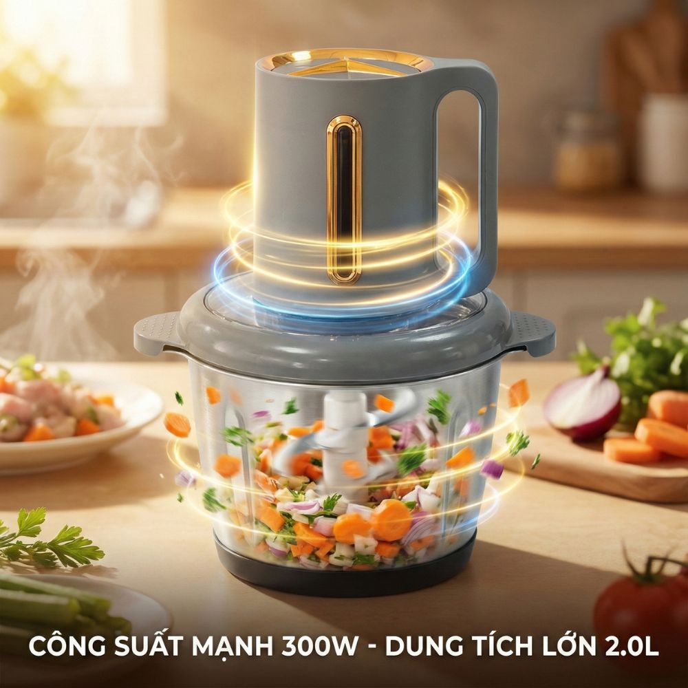 Máy Xay Thực Phẩm Đa Năng Mishio MK444 (2.0L) - Cối Thủy Tinh tặng cối Inox 304 Phân Loại Thực Phẩm Sống Chín - hàng chính hãng