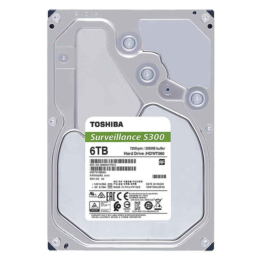 Ổ Cứng HDD Toshiba S300 3.5&quot; 6TB Surveillance 256MB 7200rpm SATA3 HDWT360UZSVA - Hàng Chính Hãng