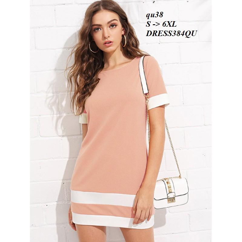 DRESS302 ĐẦM THUN SUÔNG PHỐI MÀU