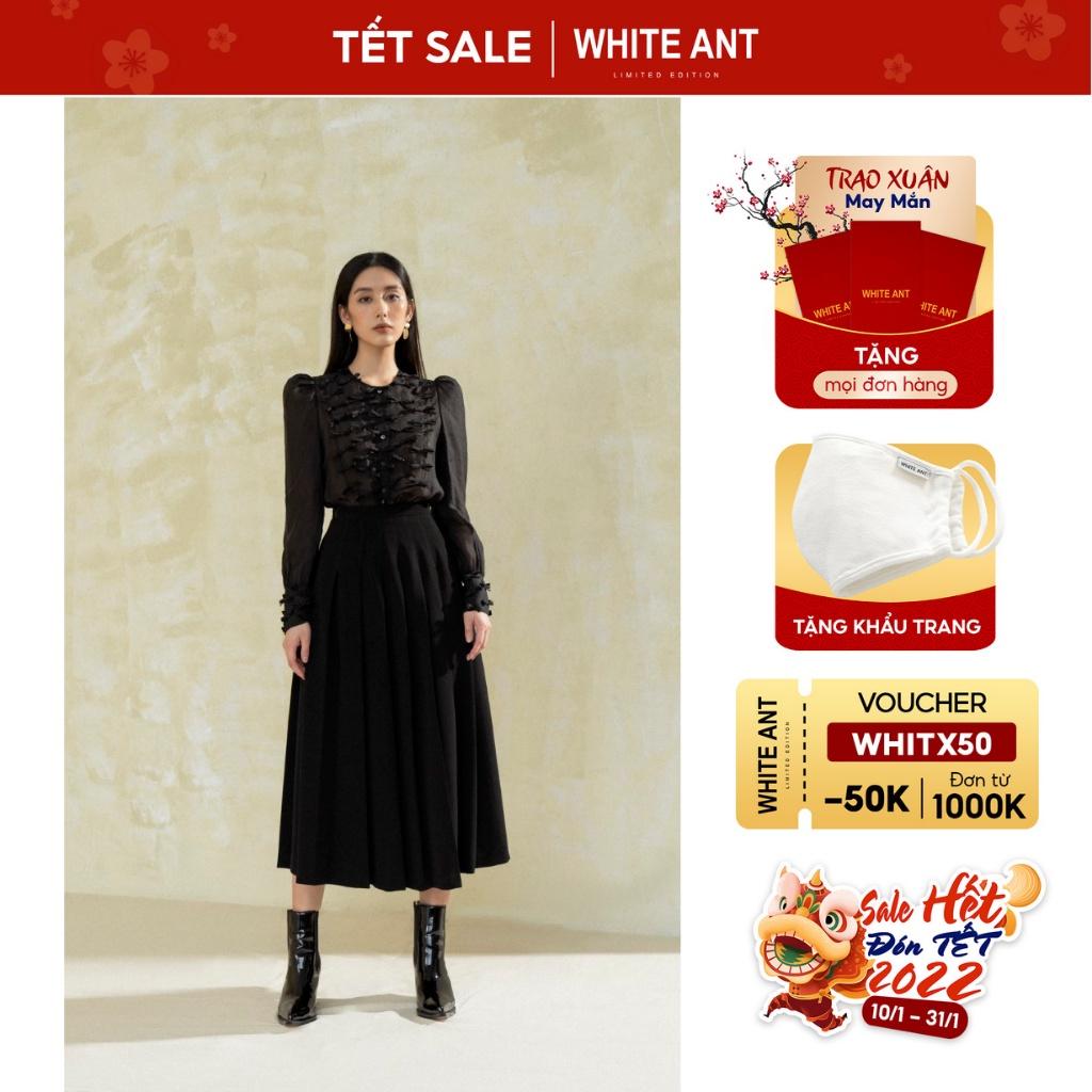 Áo Sơ Mi Nữ Công Sở Dài Tay WHITE ANT PAKER SHIRT Thiết Kế Ngực Họa Tiết Đông Dương, Chất Liệu Lụa Mềm Mịn 170300067