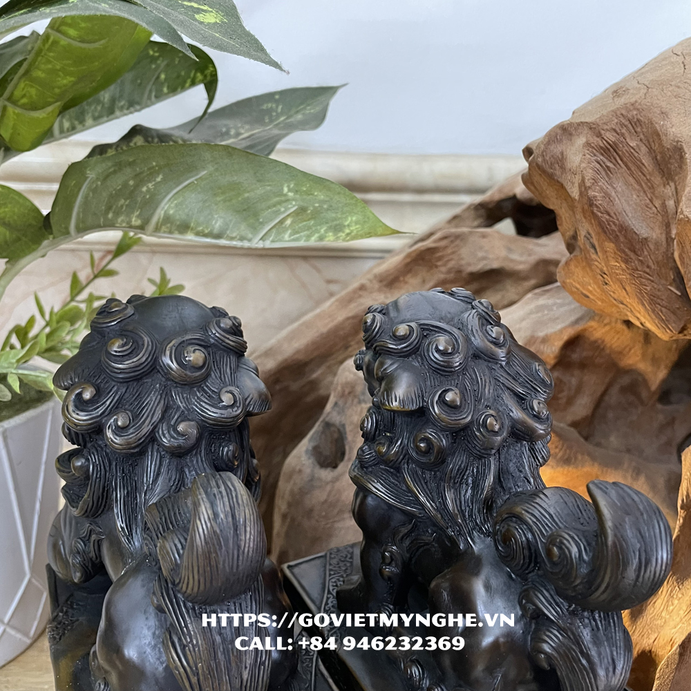 Tượng đá trang trí phong thủy bàn làm việc Cặp 2 tượng Kỳ Lân trang trí phong thủy - Chiều Cao 15cm - Màu nâu đen