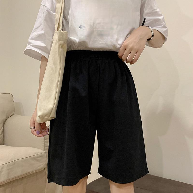 Hàn Quốc Cotton Nguyên Chất Xám Đen Quần Short Nữ Thời Trang Thường Xuyên Rời Size Lớn Thẳng Chắc Chắn Độ Đàn Hồi Quần Short Jogger Nữ