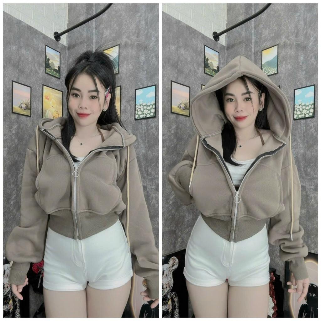 Áo khoác nỉ croptop tay dài trơn có mũ chùm đẹp hàng rất đẹp-A2029 - Màu 6