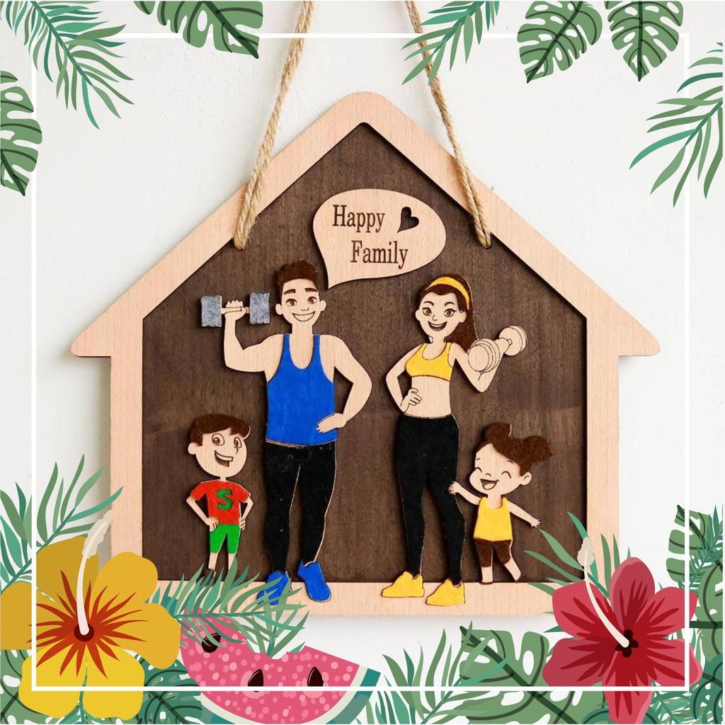 Bảng gỗ decor, bảng gỗ trang trí gia đình Happy Family (bảng gỗ trang trí