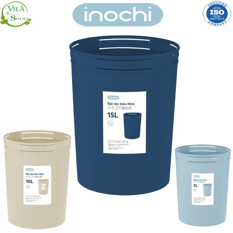 Thùng Đựng Rác, Giỏ Rác - Sọt Rác Tròn Hiro 5L-10L-15L Inochi Có Cài Túi Rác Đa Năng Tiện Lợi