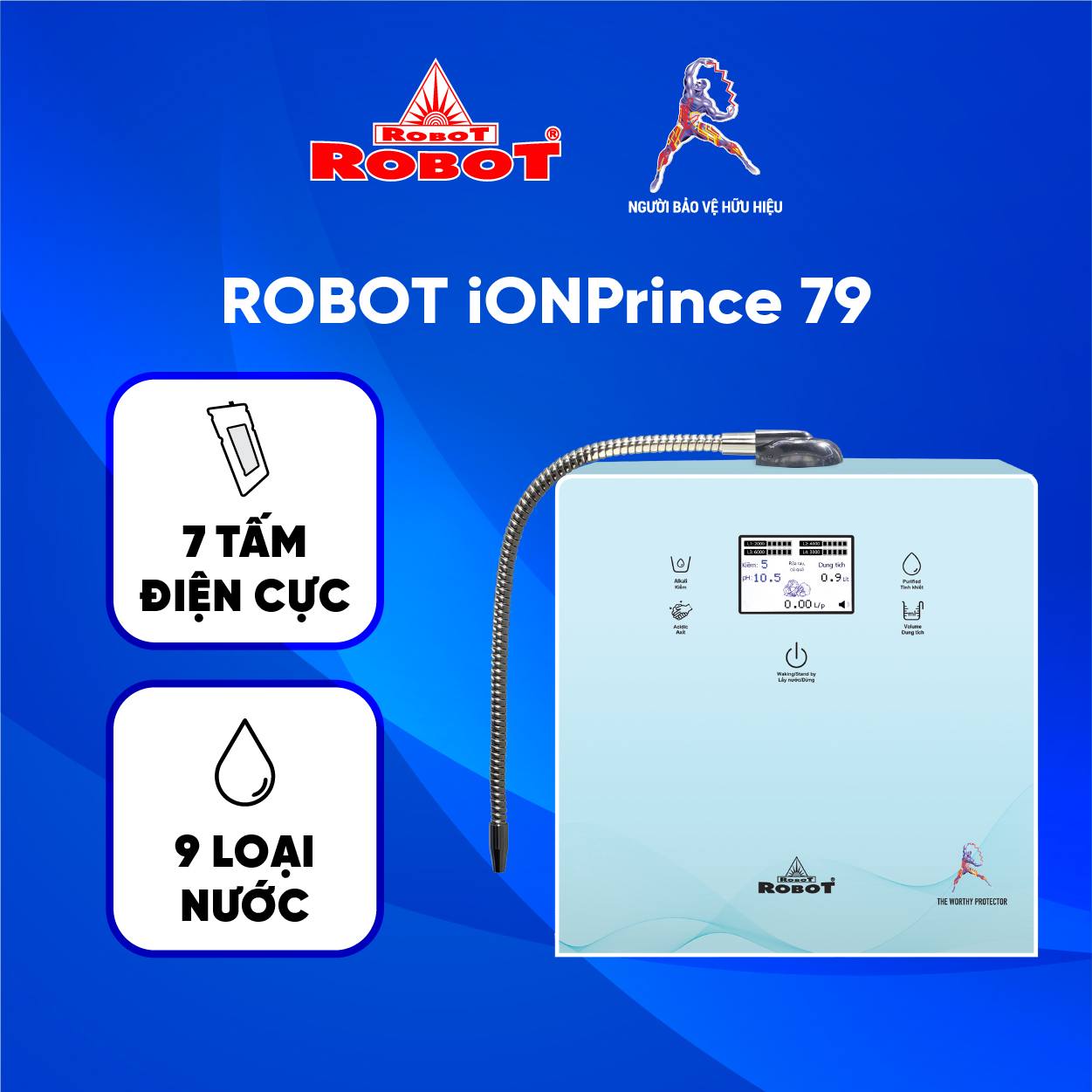 Máy Lọc Nước Điện Giải Thông Minh Ion Kiềm ROBOT IonPrince 79 Để Bàn/ Treo Tường Tạo 9 Loại Nước Điện Giải Sử Dụng - Hàng Chính Hãng