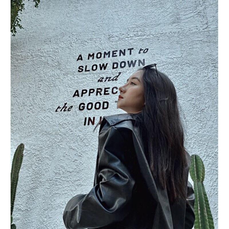 Áo Khoác Croptop Bomber Da Dài Tay Cúc Bấm Màu Đen So Hot