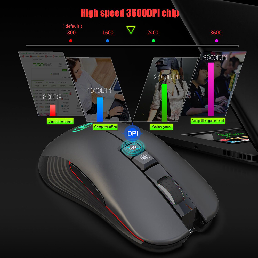 HXSJ T30 Chuột quang không dây 2.4GHz Chuột chơi game im lặng có thể sạc lại Chuột công thái học 3600DPI
