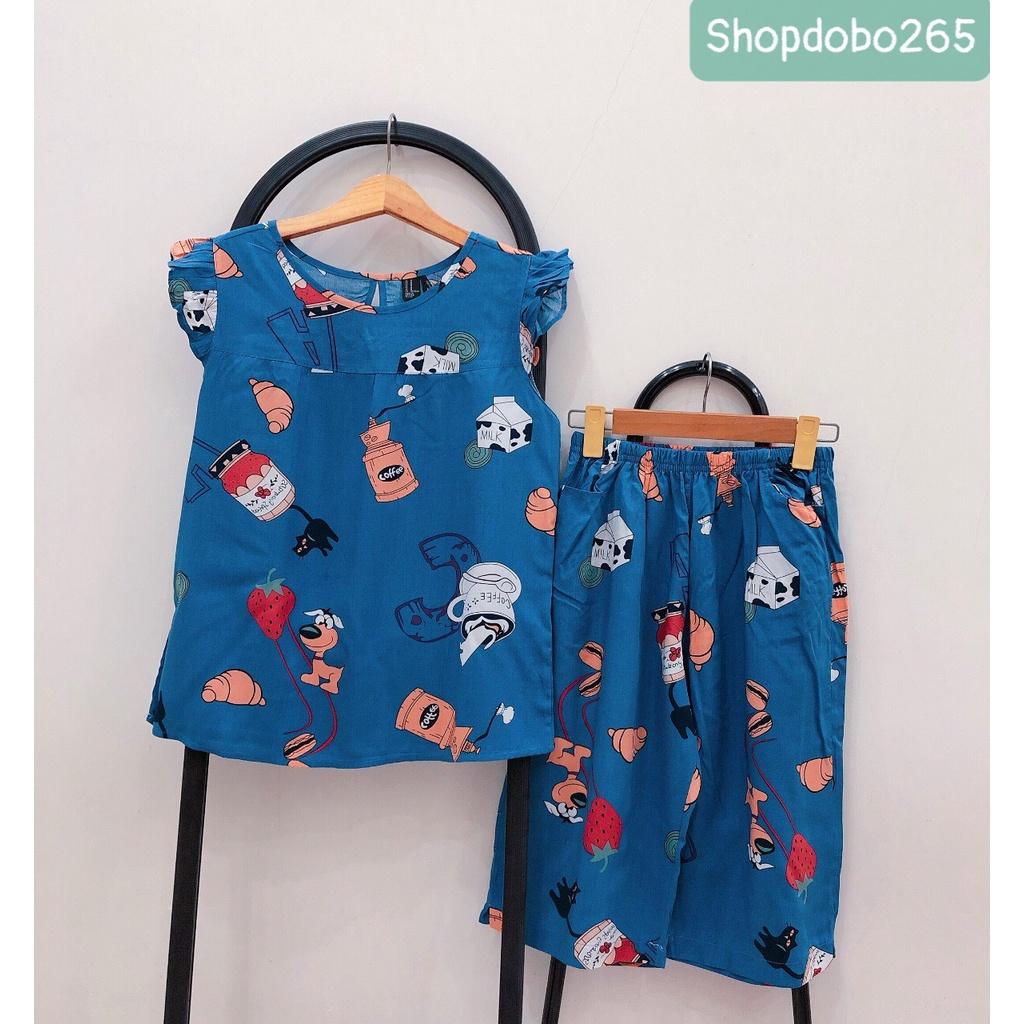 Đồ bộ nữ,đồ ngủ mặc nhà lửng tay cánh tiên vải lanh mềm, mát BL 164 họa tiết dễ thương size 45-70kg.