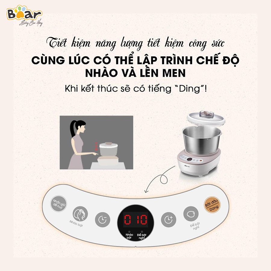 Máy Trộn Bột Bear DM-B50V1 5L Inox 304 , Ủ Bột , Nhào Bột , Nhồi Bột Nhanh , Công Suất Lớn , Chống Dính - Hàng Chính Hãng