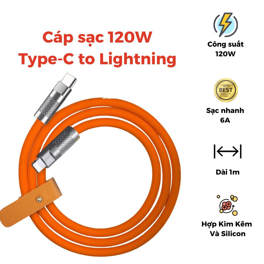 Cáp Sạc Nhanh 120W Cá Mập Bọc Thép Type-C Ra IP Dây Silicon Dài 1m