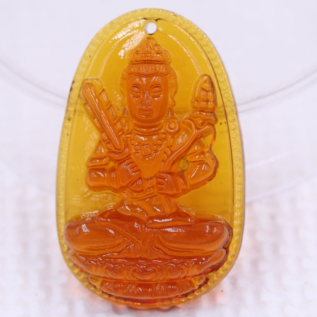 Mặt Phật Hư không tạng pha lê cam 1.9cm x 3cm  kèm vòng cổ dây dù đen + móc inox vàng, Phật bản mệnh, mặt dây chuyền