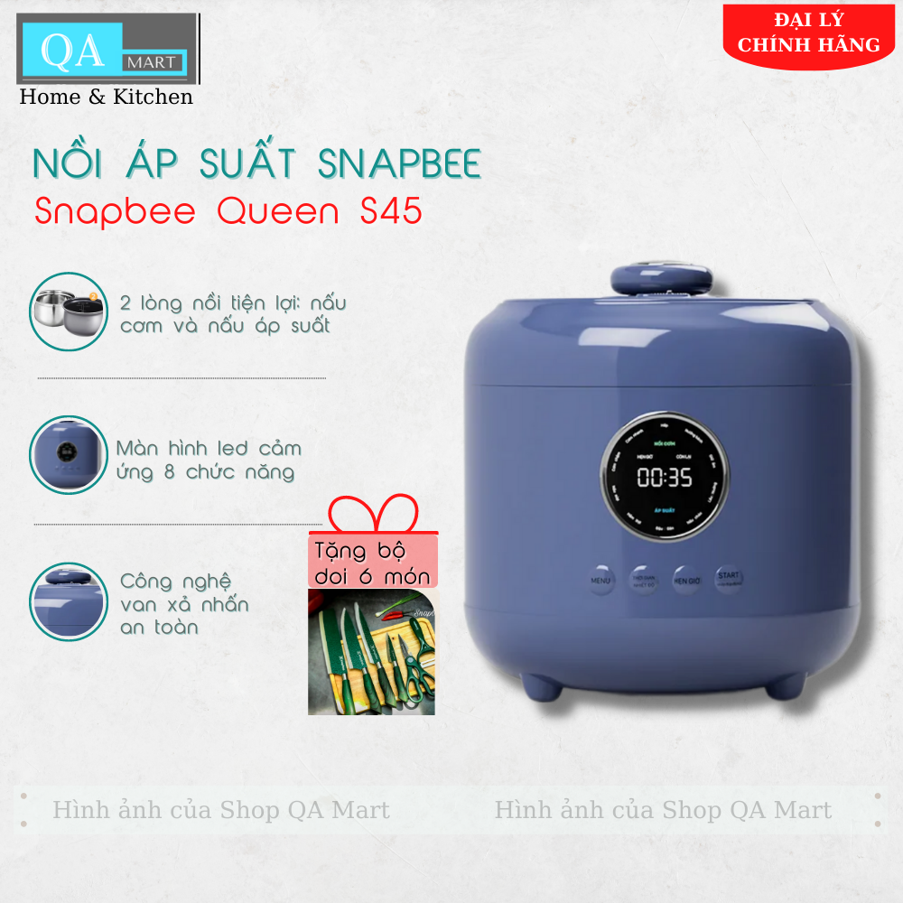 Nồi áp suất Snapbee Queen S45 dung tích 4,5 lít lòng nồi 2 lớp với công nghệ nấu chậm cao tầng tiên tiến - Hàng chính hãng