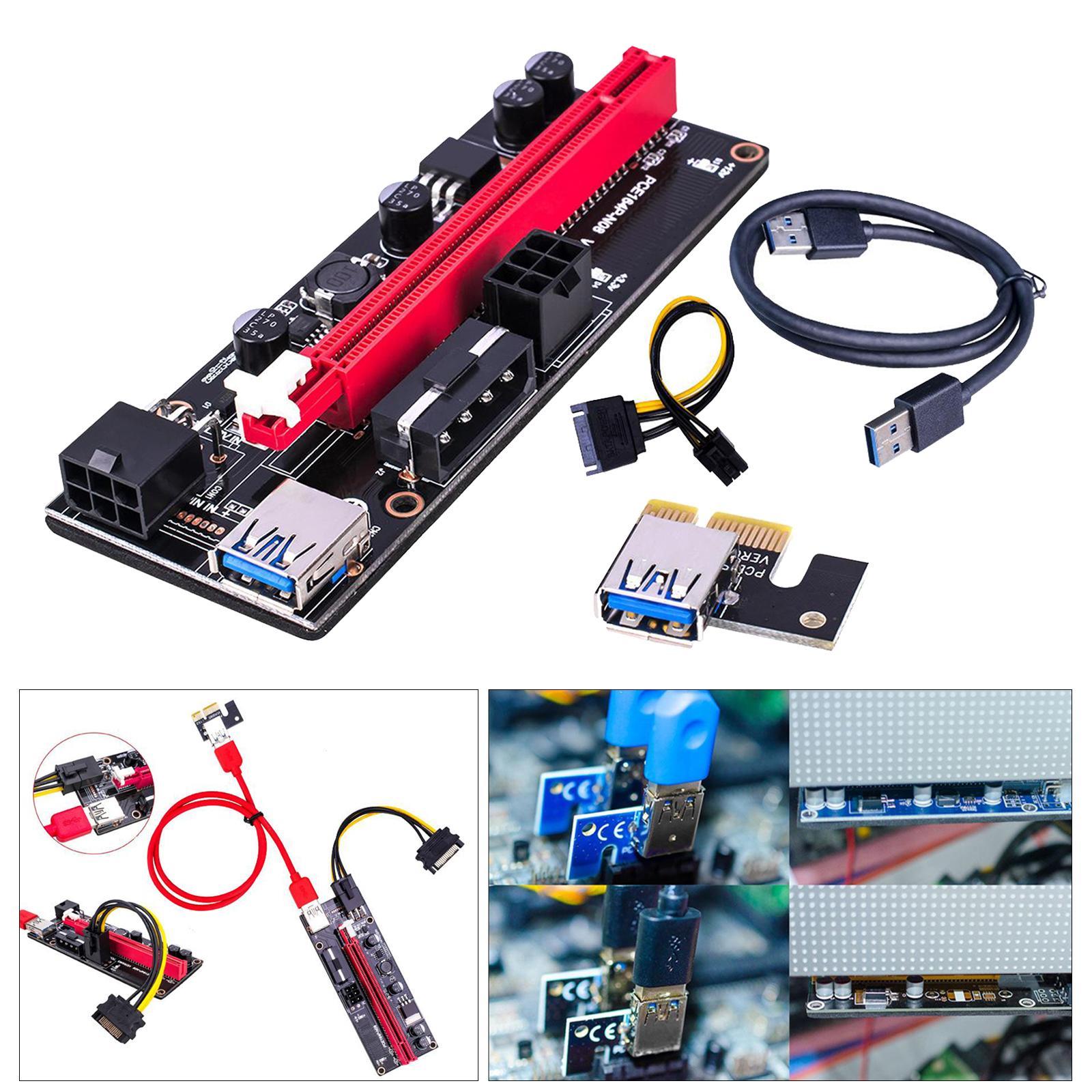 Pcie Expansion Module Riser Card PCI-E 008s 4Pin USB 3.0 Raiser-Riser PCI-E Extender 4Pin SATA 6PIN 1x to 16x