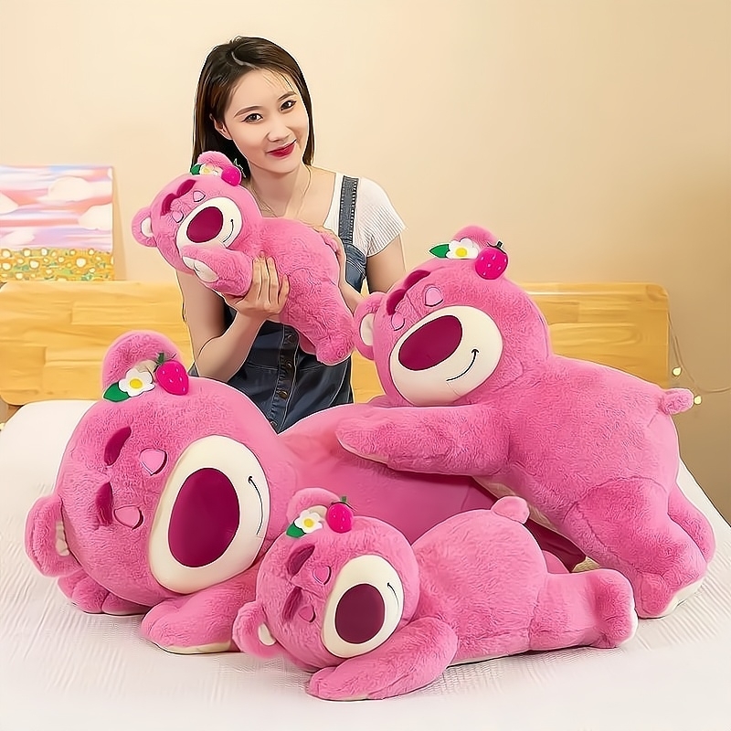 Gấu Bông Lotso Huggin Bear Lông Xù Tai Dâu Nằm