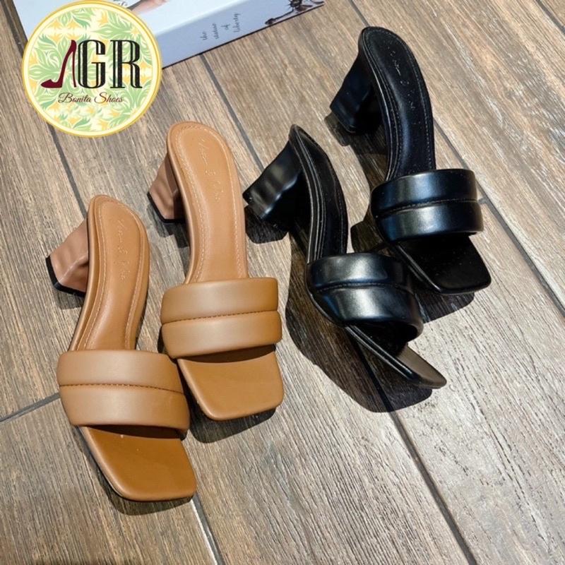 Guốc bản phồng viền giữa gót trụ nổi 6 cm