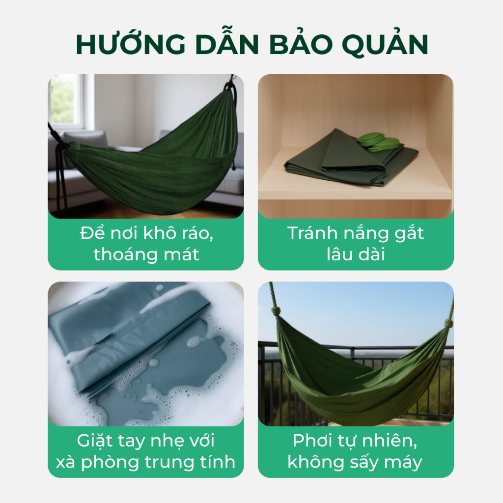 Võng Dù 2 Lớp Màu Xanh Vải Dày Siêu Mát Tiện Dụng Kèm 2M Dây Dù