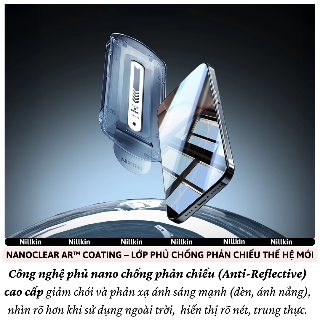 Dán kính cường lực kèm khung hỗ trợ dán chống chói NanoClear AR Coating Nillkin Amazing H+ PRO AR cho iPhone 17 Pro Max / Air - độ mỏng 0.2 mm chống bể chống bụi chống va đập màn hình, khung hỗ trợ dán - Hàng nhập khẩu