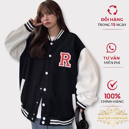 Áo Khoác Bomber Nữ Fashion Chất Vải Nỉ Fom Rộng Dày Đẹp Thêu Chữ R Hot Trend