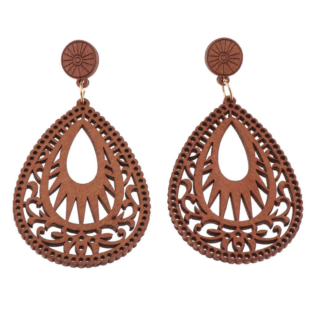 Bohemian Women Wooden Earrings Dangle Pendant Hook Earrings