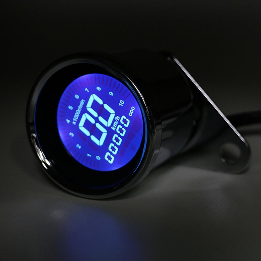 12V Motor LED Digital Display Speedometer Tachometer Odometer Gauge - Black