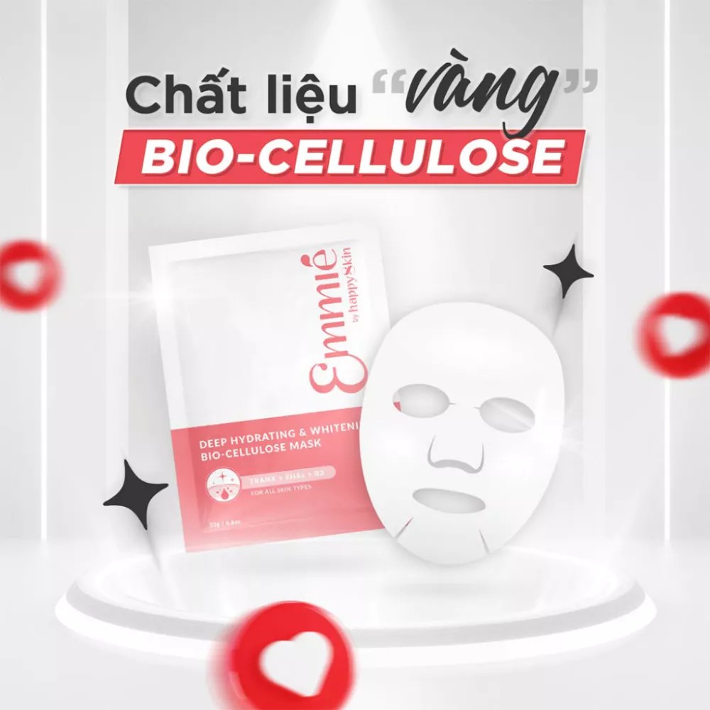 Hộp 10 miếng Mặt Nạ Sinh Học Làm Trắng &amp; Cấp Ẩm Sâu Deep Hydrating &amp; Whitening Bio-Cellulose Mask Emmié by Happy Skin