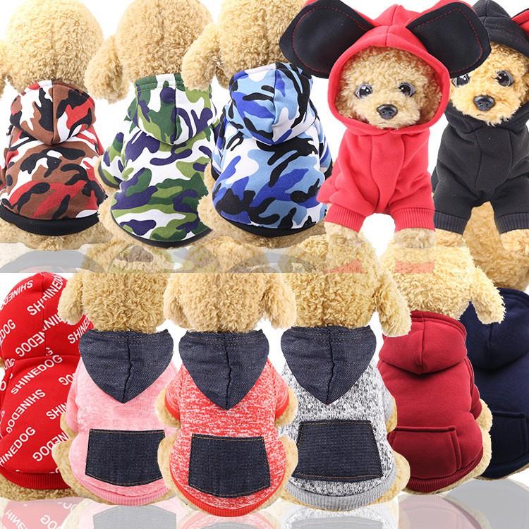 Áo Hoodie dành cho thú cưng, loại trơn, rằn ri, đủ size, chất liệu nỉ ấm áp - AT10-7