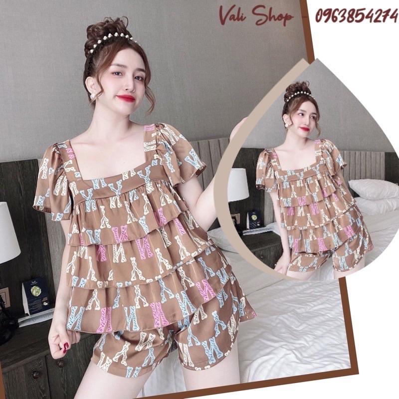 Đồ ngủ mặc nhà lụa latin tay ngắn bèo quần đùi hoạ tiết freesize 42-57kg