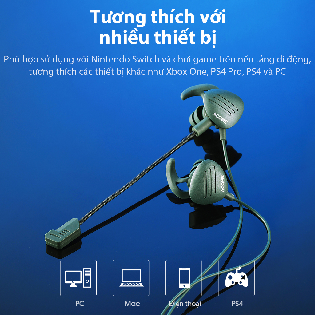 Tai Nghe Có Dây Nhét Tai Acome AE100 Kiểu Dáng Gaming, Microphone Kép, Âm Thanh Sắc Nét - Hàng chính hãng