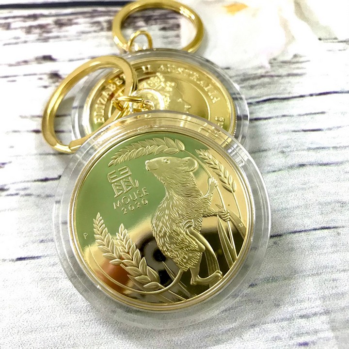 Móc khóa xu Úc con chuột mạ vàng Dùng để trang trí chìa khóa, tăng tính thẩm mỹ, mang lại may mắn, làm quà tặng dịp Lễ, Tết, kích thước 5cm, màu vàng - TMT Collection - SP000406
